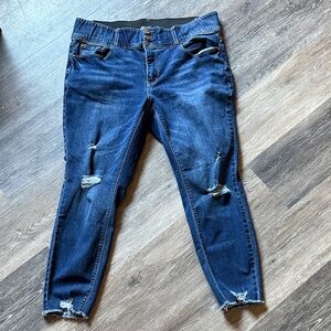 EUC INDIGO POPPY Stylish Distressed Skinny Jeans Dk Blue Raw Hem Size 18 Stretch